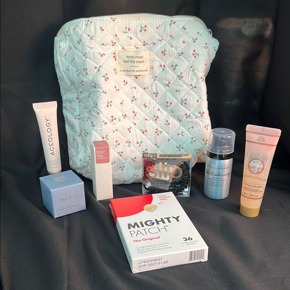 Floral Quilted Cosmetic Bag with Skincare Set